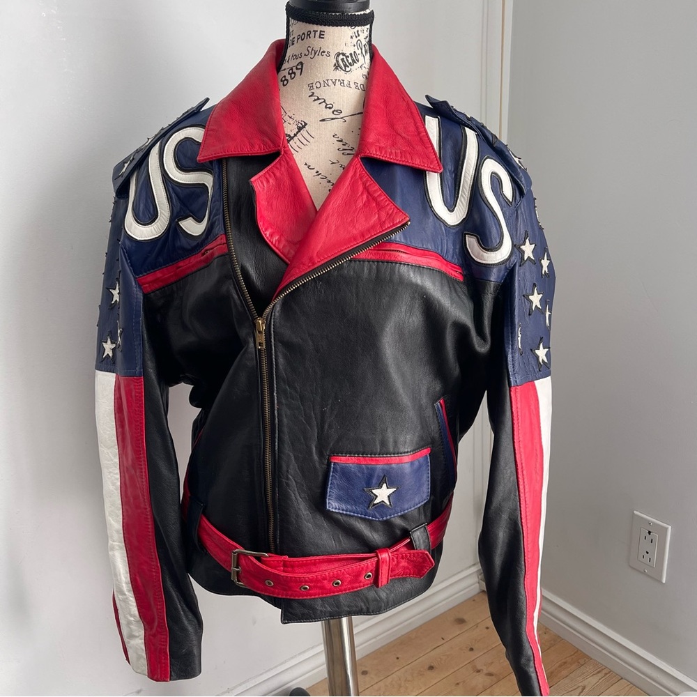 Vintage 80’s Rock Leather Jacket with USA Flag Design